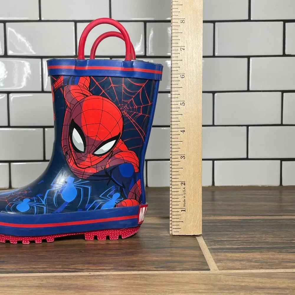 Marvel Comics Unisex Kids Spiderman Multicolor Pull On Mid Calf Rain Boots Sz 6